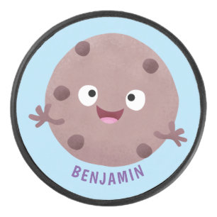Cute smart chocolate chip cookie cartoon hockey puck
