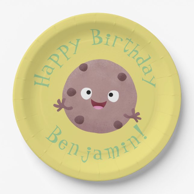 Cute smart chocolate chip cookie cartoon paper plate (Front)