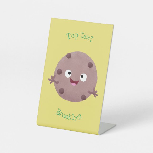 Cute smart chocolate chip cookie cartoon pedestal sign (Front)