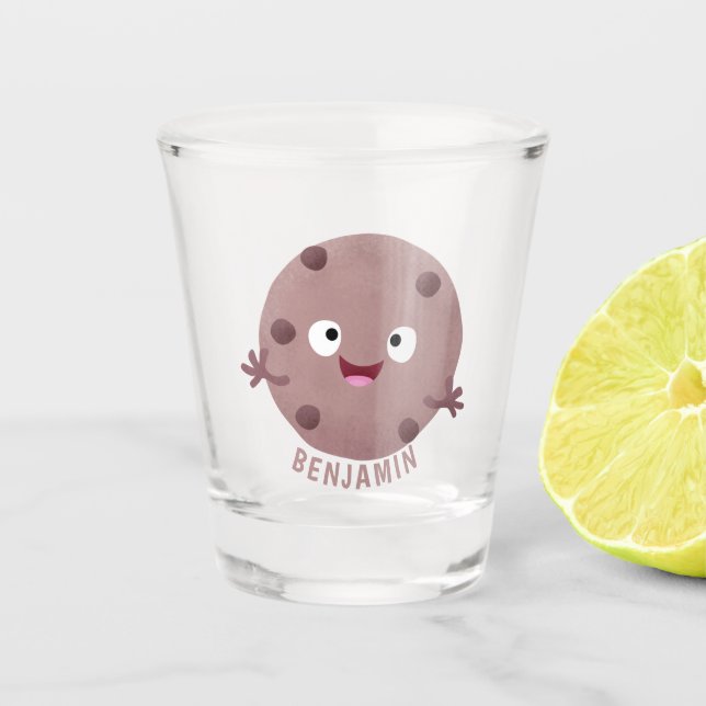 Cute smart chocolate chip cookie cartoon shot glass (Front)