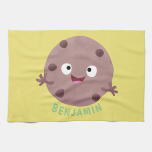 Cute smart chocolate chip cookie cartoon tea towel