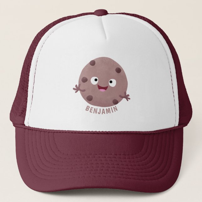 Cute smart chocolate chip cookie cartoon trucker hat (Front)