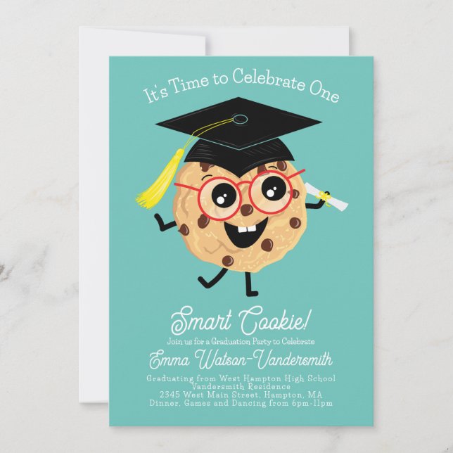 Cute Smart Cookie Graduation Party Cartoon Invitation (Front)