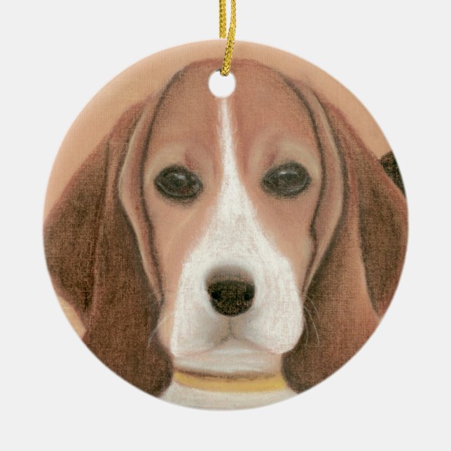 Cute smart dog. Pastel      Ceramic Tree Decoration (Front)