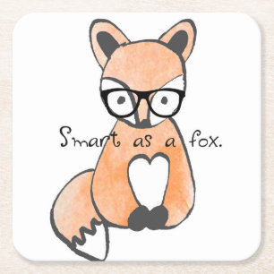 Cute Smart Fox Square Paper Coaster