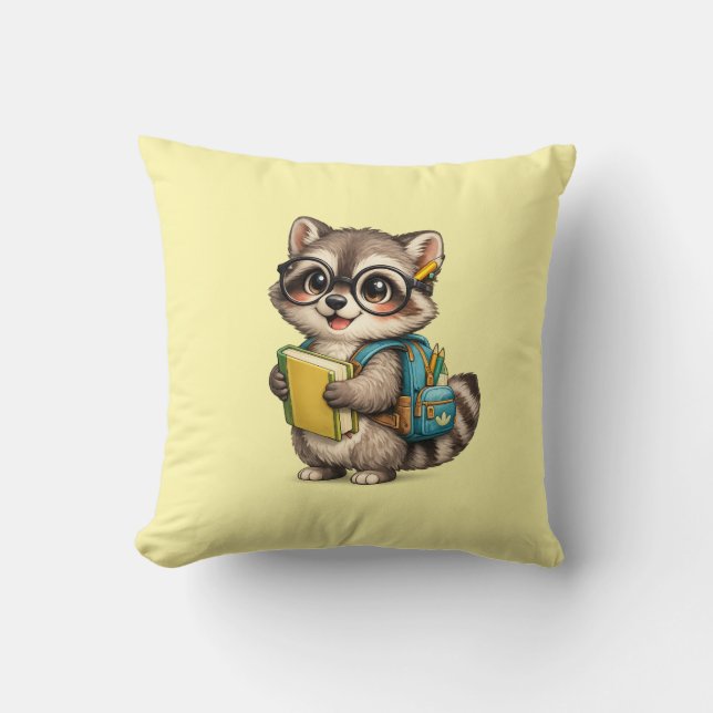 Cute Smart Racoon Back to School Throw Pillow (Front)