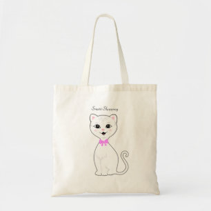 Cute Smart White Cat Cartoon Tote Bag