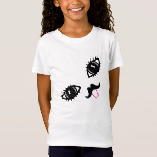 Cute Smile Moustache Tongue Sticking Out Girl T-Shirt