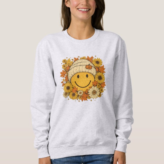 Cute Smiley Face in Cosy Beanie Surrounded by Sun Sweatshirt (Front)