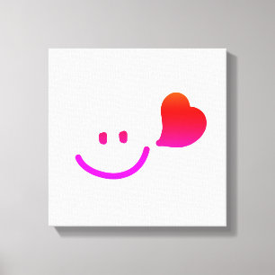 Cute Smiley Face with Heart – Minimalist Happy art Canvas Print