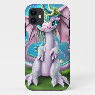 Cute Smiling Baby Dragon with Flowers  Case-Mate iPhone Case
