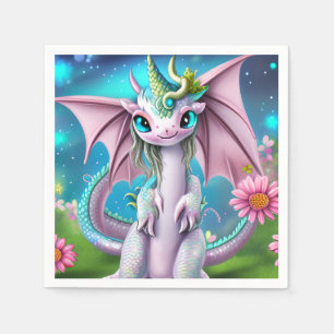 Cute Smiling Baby Dragon with Flowers Napkin