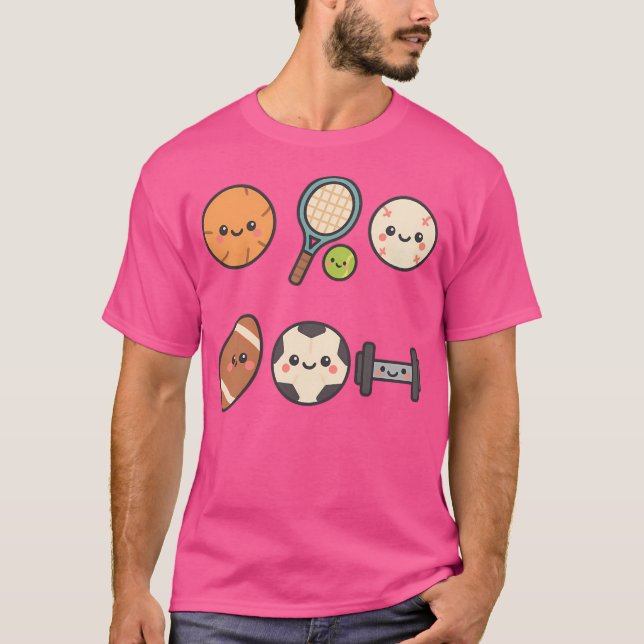 Cute Smiling Basketball Kawaii Sport T-Shirt (Front)