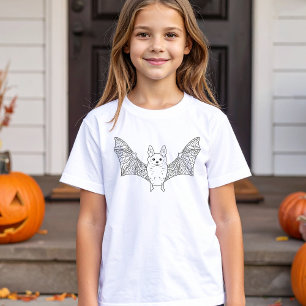 Cute Smiling Bat Creature Black Line Art Halloween T-Shirt