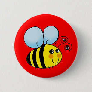 Cute Smiling Bee on Bright Red  6 Cm Round Badge
