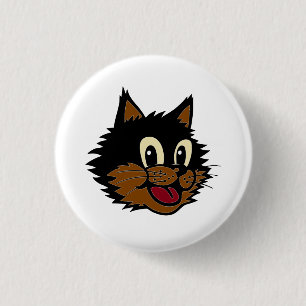 CUTE SMILING BLACK AND BROWN NAUGHTY CAT 3 CM ROUND BADGE