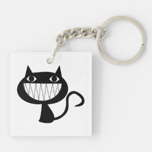 Cute Smiling Black Cat Halloween Keychain