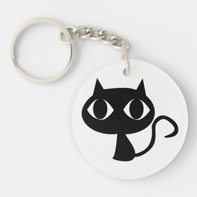 Cute Smiling Black Cat Keychain (Front)
