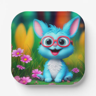 Cute Smiling Blue Bunny Wearing Glasses-567345 Paper Plate