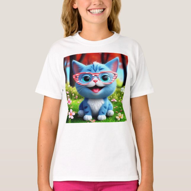 Cute Smiling Blue Kitten-55665 T-Shirt (Front)