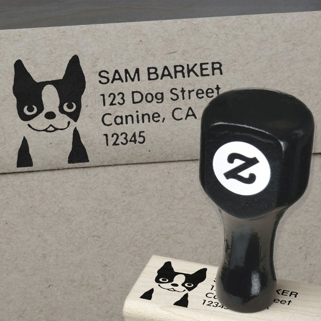 Cute Smiling Boston Terrier Dog Return Address Rubber Stamp (Creator Uploaded)
