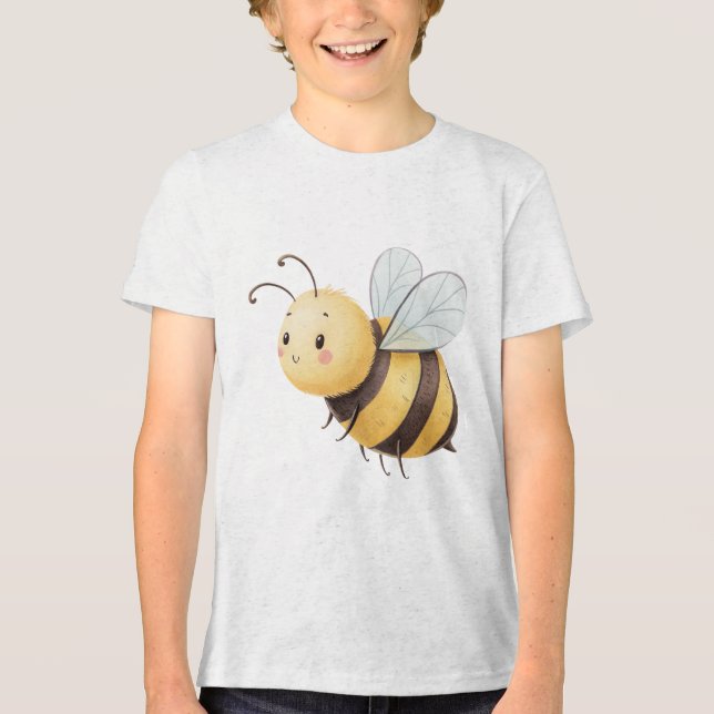 Cute Smiling Bumblebee Illustration Tri-Blend Shirt (Front)