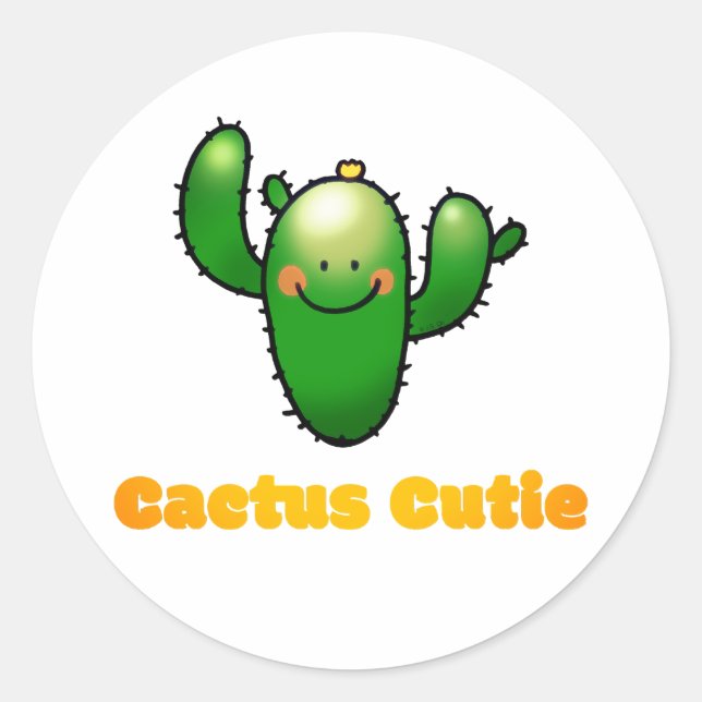 Cute Smiling Cactus Illustration Classic Round Sticker (Front)