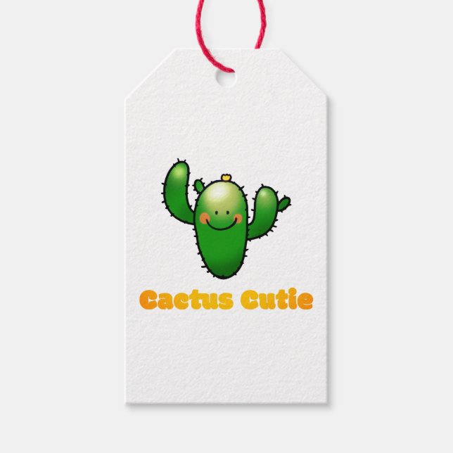 Cute Smiling Cactus Illustration Gift Tags (Front)