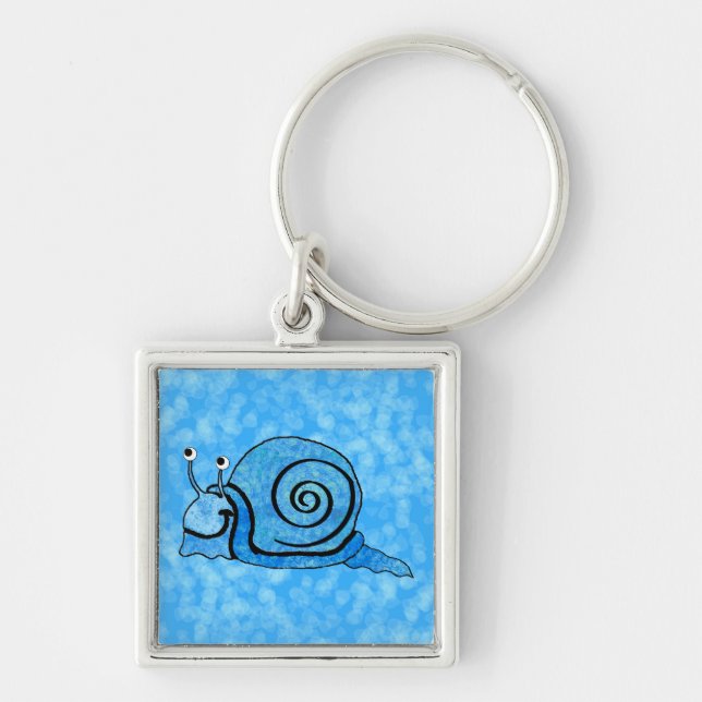 Cute Smiling Cartoon Blue Snail Key Ring (Front)