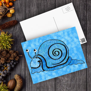 Cute Smiling Cartoon Blue Snail Postcard