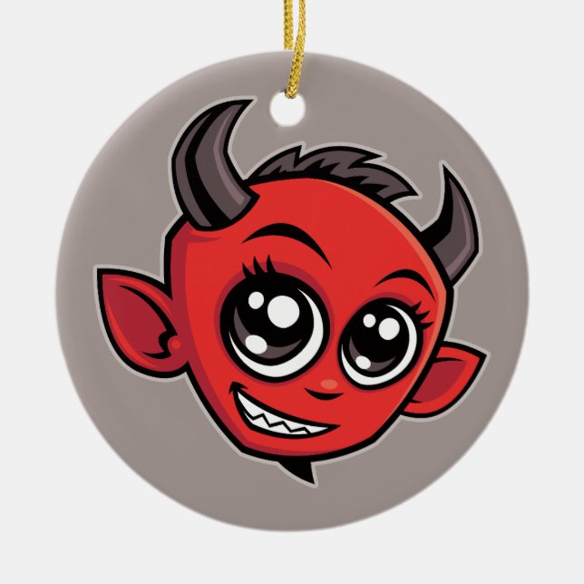 Cute Smiling Cartoon Devil Ceramic Tree Decoration (Front)