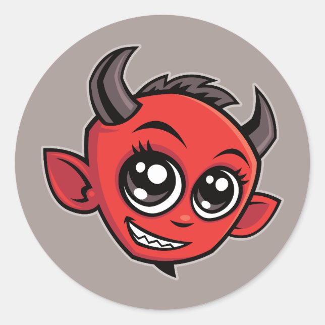 Cute Smiling Cartoon Devil Classic Round Sticker (Front)