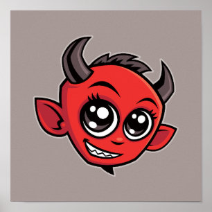 Cute Smiling Cartoon Devil Poster