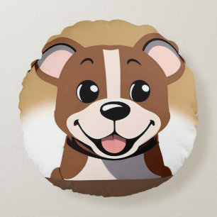 Cute smiling cartoon dog gift for dog love round cushion