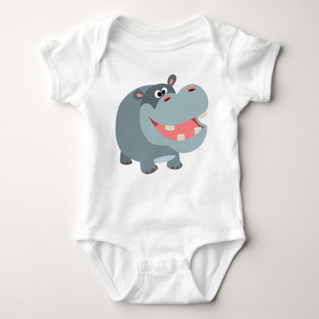 Cute Smiling Cartoon Hippo Baby Bodysuit (Front)