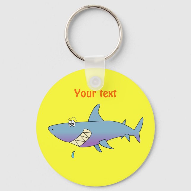 Cute Smiling Cartoon Shark Customisable Template Key Ring (Front)