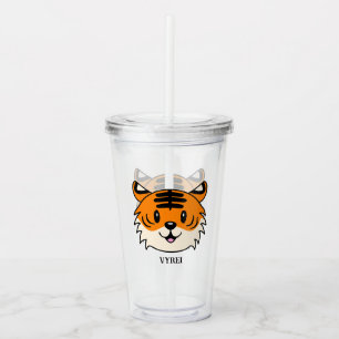 Cute Smiling Cartoon Tiger Acrylic Tumbler