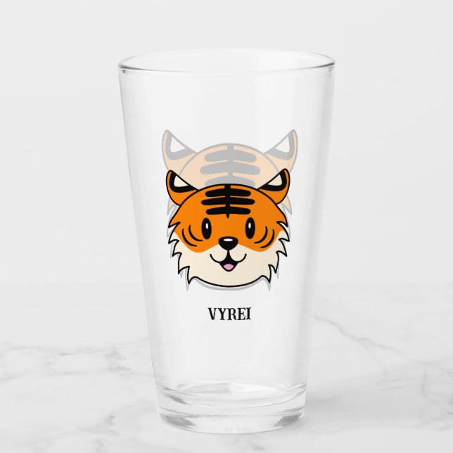 Cute Smiling Cartoon Tiger Glass (Front)