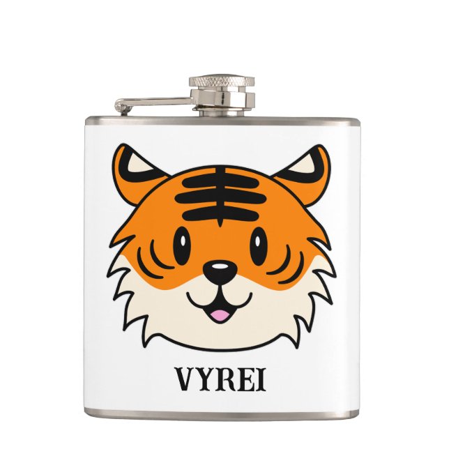 Cute Smiling Cartoon Tiger Hip Flask (Front)