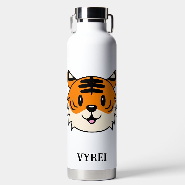 Cute Smiling Cartoon Tiger Water Bottle (Front)
