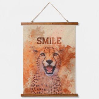 cute smiling cheetah watercolor painting hanging tapestry