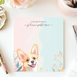 Cute Smiling Corgi Dog Floral Personalised Name Notepad<br><div class="desc">Show off your love for corgis with this adorable, personalised notepad! A cheerful illustration of a smiling corgi, surrounded by delicate flowers and foliage, peeks out from the bottom. The soft, pastel background adds a touch of sweetness. Customise this notepad with your own text to make it truly unique. Perfect...</div>