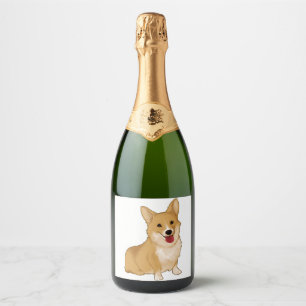 Cute smiling corgi sparkling wine label