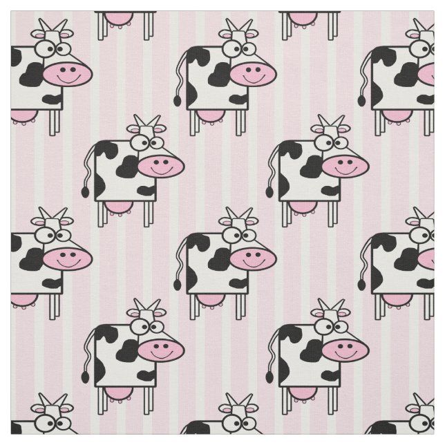 Cute Smiling Cow Animal Print Pattern Fabric (Swatch)