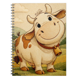 Cute Smiling Cow Rustic Farm Illustration Notebook