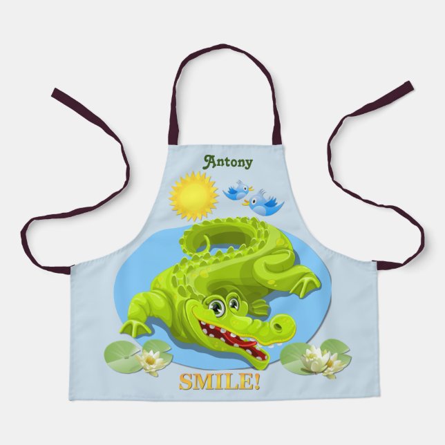 Cute Smiling Crocodile Personalised Kids' Apron (Front)