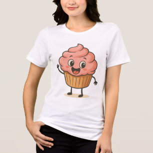 Cute Smiling Cupcake T-Shirt – Fun Kawaii Dessert Tri-Blend Shirt