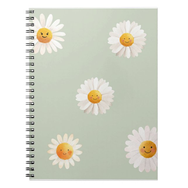 Cute Smiling Daisy Pattern Happy Floral Spring  Notebook (Front)