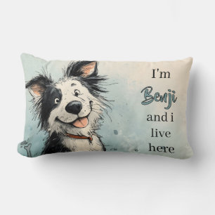 Cute Smiling Dog Illustration with Custom Name Lumbar Cushion