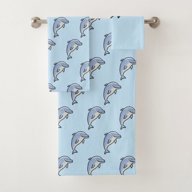 Cute Smiling Dolphin Bath Towel Set (Insitu)